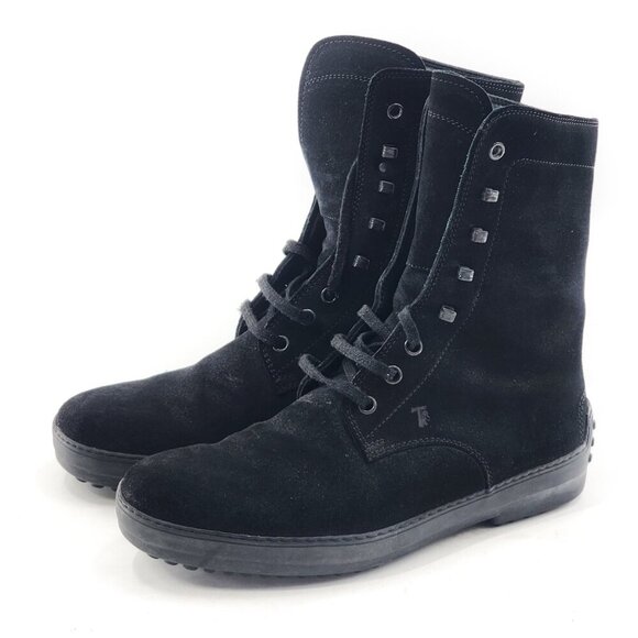 TOD'S Men's Black Suede Lace Up Boots Zip Unisex - Picture 3 of 11